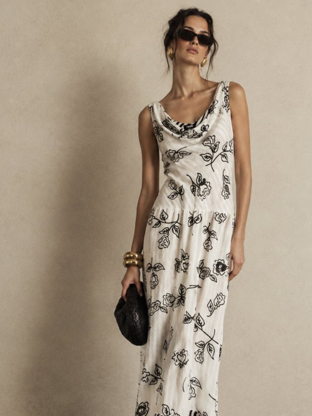 Vintage Silk Bill Blass, Black and White, Striped and Floral Dress